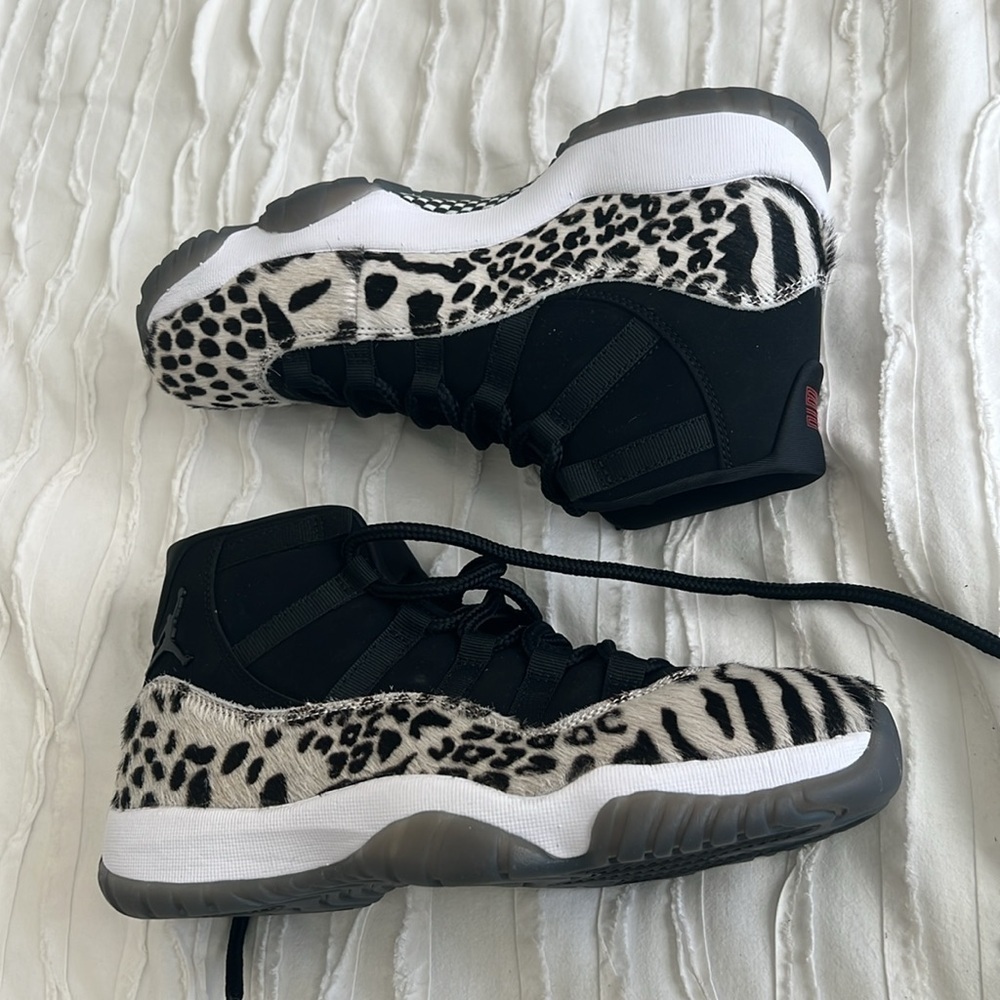 Women's Jordan 11 Black and White Animal Print Sneakers - Picture 8 of 9